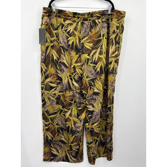 Rafaella Pull On Wide Leg Pant Tropical Print Black Green Size 3X NEW - Picture 3 of 5